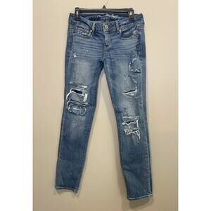 American Eagle Outfitters Skinny Jeans Womens 4 Blue Denim Distressed